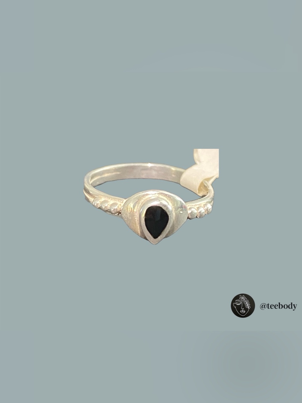 VTG Y2K 925 Sterling Silver Pear Black Onyx Dainty Ring New With Tags 6.25